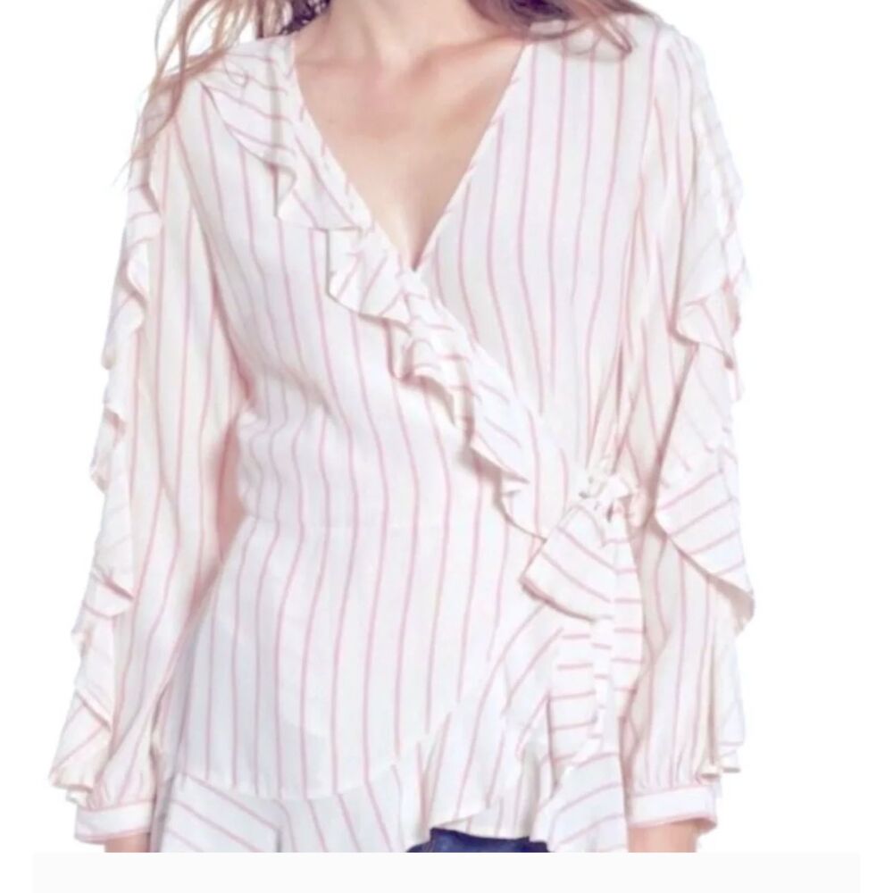 Leith Striped Wrap Ruffle Top- Long Sleeve (M)